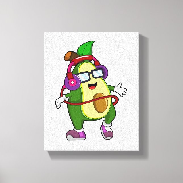 Avocado at Music with Headphone Canvas Print (Front)