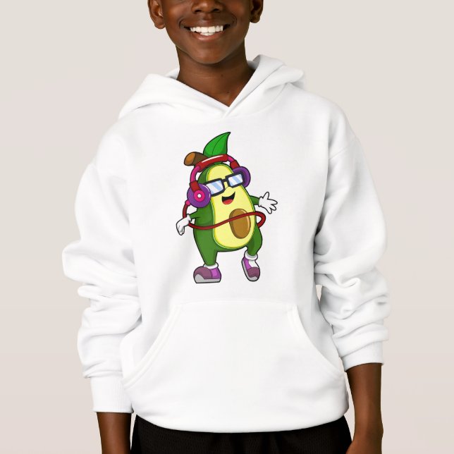 Avocado at Music with Headphone Hoodie (Front)