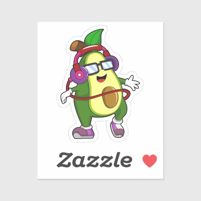 Avocado at Music with Headphone Sticker (Sheet)