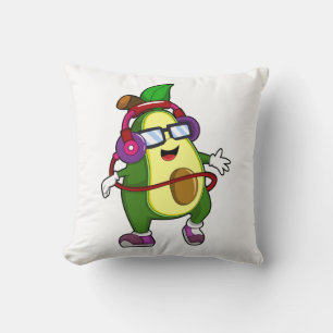 Avocado at Music with Headphone Throw Pillow