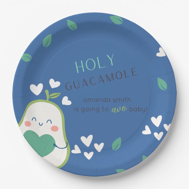 Avocado Baby Shower, Baby Boy, Cute Avocado Paper Plates (Front)