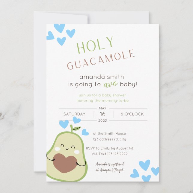 Avocado Baby Shower, Baby Boy Invitation (Front)