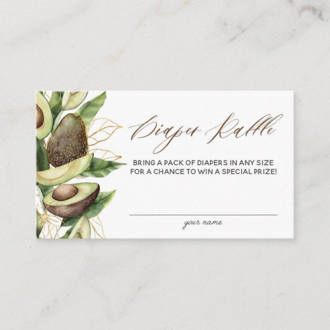 Avocado Baby Shower Diaper Raffle Card (Front)