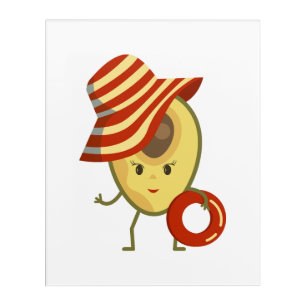 Avocado beach girl with sun hat and swim ring acrylic print