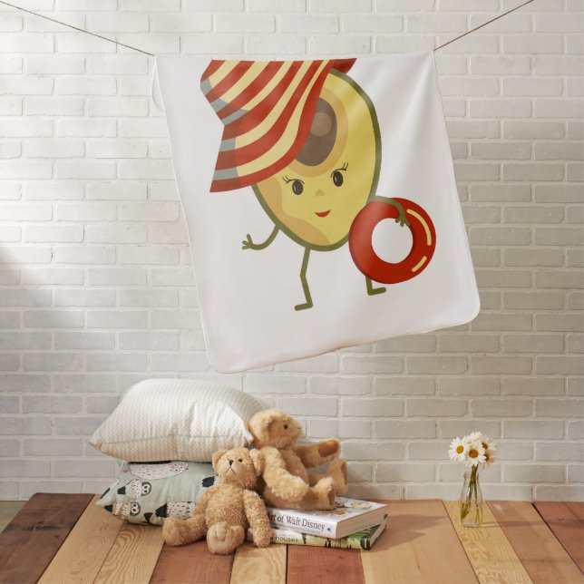 Avocado beach girl with sun hat and swim ring baby blanket (In Situ)