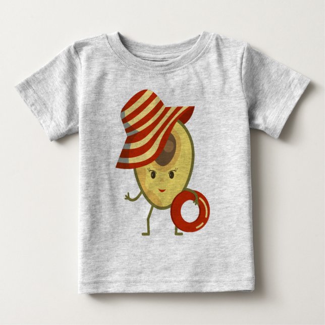 Avocado beach girl with sun hat and swim ring baby T-Shirt (Front)