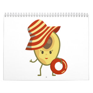 Avocado beach girl with sun hat and swim ring calendar