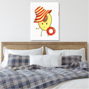 Avocado beach girl with sun hat and swim ring canvas print