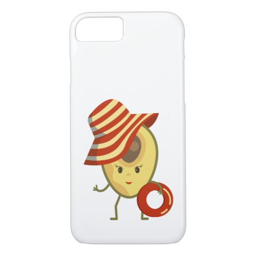 Avocado beach girl with sun hat and swim ring iPhone 87 case