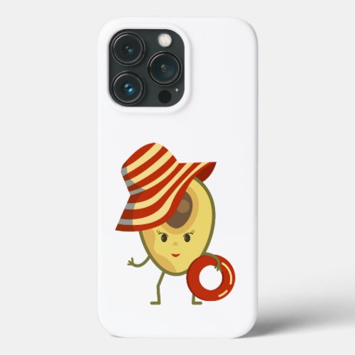Avocado beach girl with sun hat and swim ring iPhone 13 pro case
