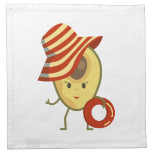 Avocado beach girl with sun hat and swim ring cloth napkin