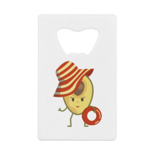 Avocado beach girl with sun hat and swim ring credit card bottle opener