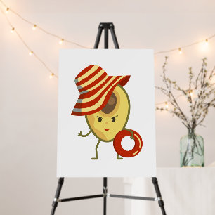 Avocado beach girl with sun hat and swim ring foam board