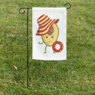 Avocado beach girl with sun hat and swim ring garden flag