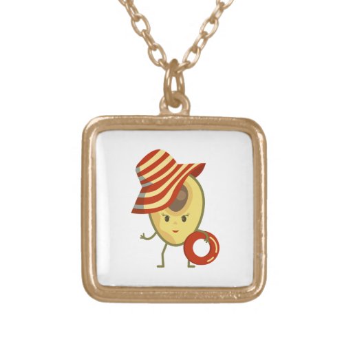 Avocado beach girl with sun hat and swim ring gold plated necklace