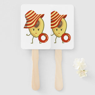 Avocado beach girl with sun hat and swim ring hand fan