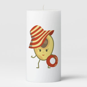 Avocado beach girl with sun hat and swim ring pillar candle