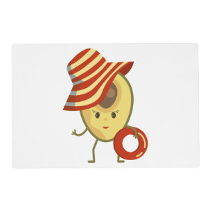 Avocado beach girl with sun hat and swim ring placemat