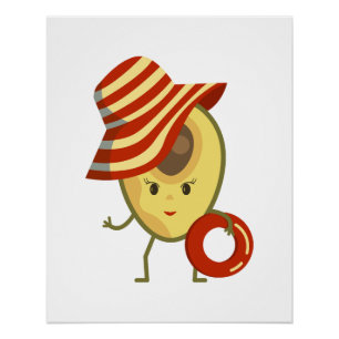 Avocado beach girl with sun hat and swim ring poster