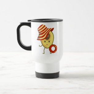 Avocado beach girl with sun hat and swim ring travel mug