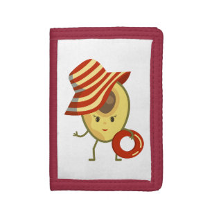 Avocado beach girl with sun hat and swim ring tri-fold wallet