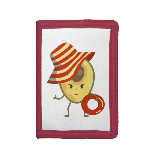 Avocado beach girl with sun hat and swim ring trifold wallet (Front Vertical)