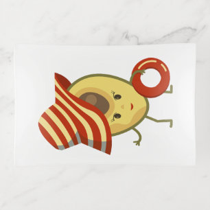 Avocado beach girl with sun hat and swim ring trinket tray