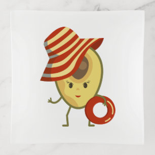 Avocado beach girl with sun hat and swim ring trinket tray