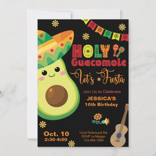 Avocado Birthday Fiesta Party Kids Green Red Invitation