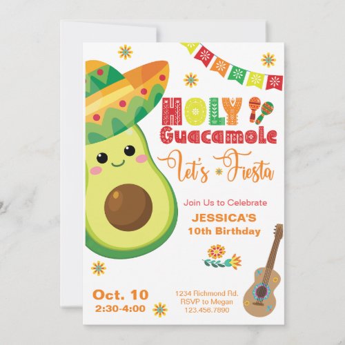Avocado Birthday Fiesta Party Kids Green Red Invitation