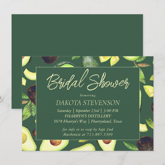Avocado Blossoms | Dark Green Rustic Bridal Shower Invitation (Front/Back)
