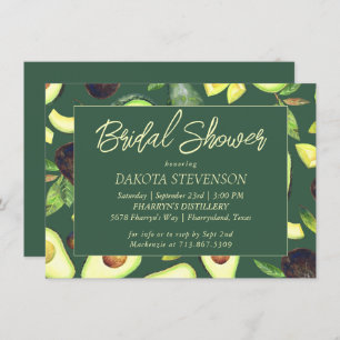 Avocado Blossoms Dark Green Rustic Bridal Shower Invitation