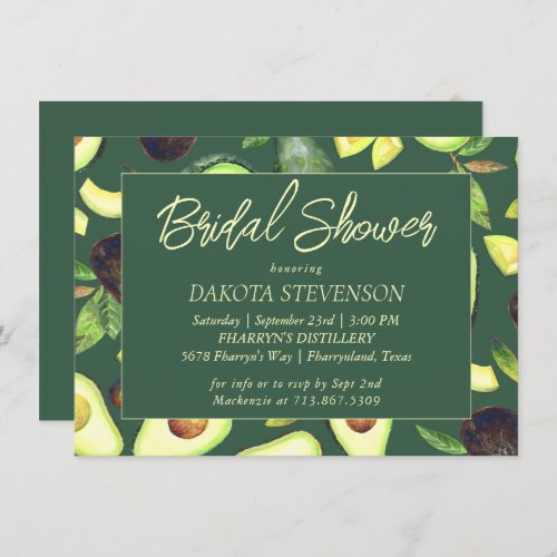 Avocado Blossoms  Dark Green Rustic Bridal Shower Invitation