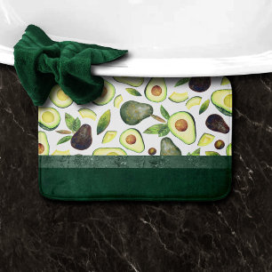 Avocado Blossoms Dark Green Rustic Fruit Pattern Bath Mat