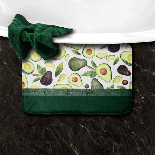 Avocado Blossoms  Dark Green Rustic Fruit Pattern Bath Mat