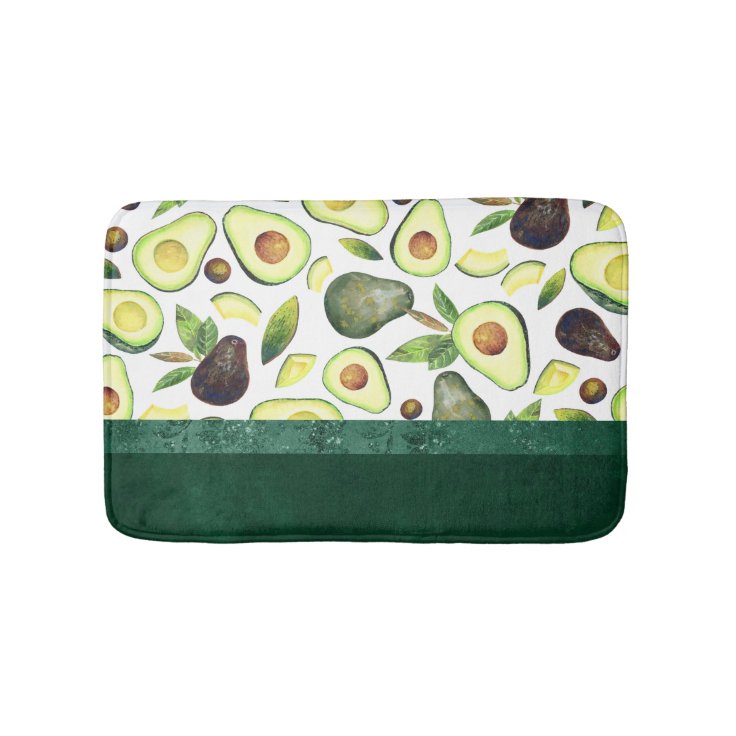 Avocado Blossoms | Dark Green Rustic Fruit Pattern Bath Mat | Zazzle