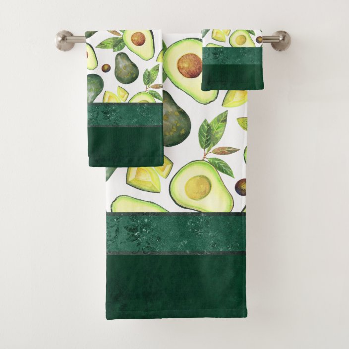 Avocado Blossoms Dark Green Rustic Fruit Pattern Bath Towel Set