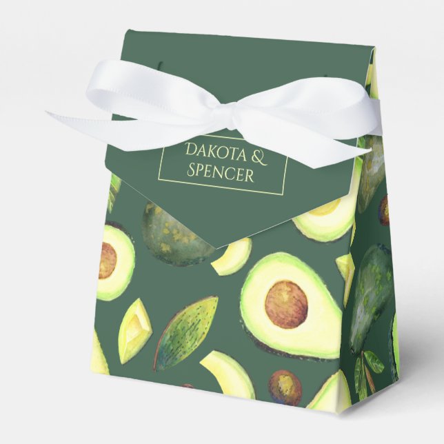 Avocado Blossoms | Dark Green Rustic Fruit Pattern Favor Boxes (Front Side)