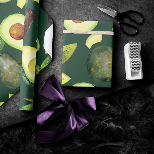 Avocado Blossoms  Dark Green Rustic Fruit Pattern Wrapping Paper