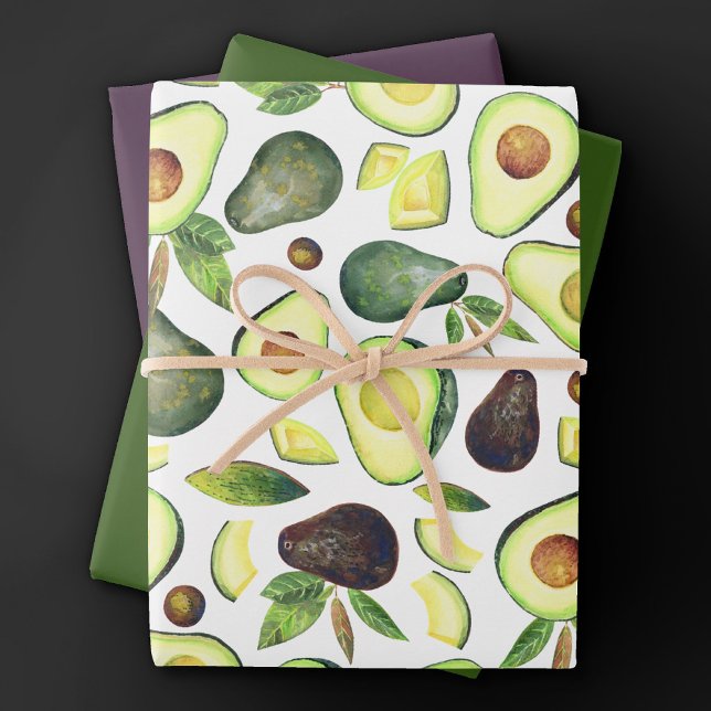Avocado Blossoms | Dark Green Rustic Fruit Pattern Wrapping Paper Sheets (Creator Uploaded)