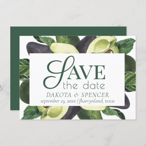 Avocado Blossoms  Dark Green Rustic Fruit Wedding Save The Date