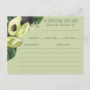 Avocado Blossoms Dark Green Rustic Recipe Card
