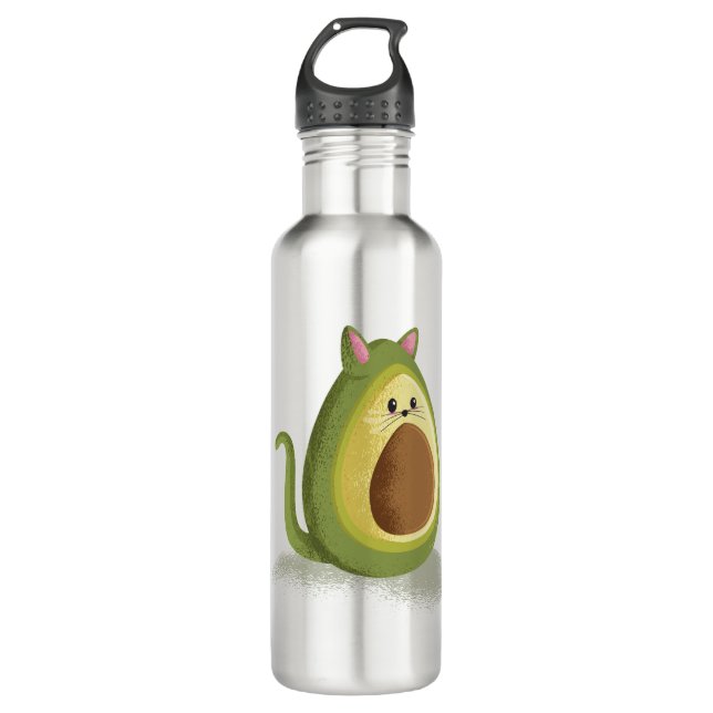 Avocado Cat Stainless Steel Water Bottle (Front)