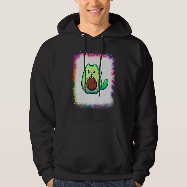 Avocado Cat Vegan Ism Love R Dad Mom Tie Dye Bleac Hoodie (Front)