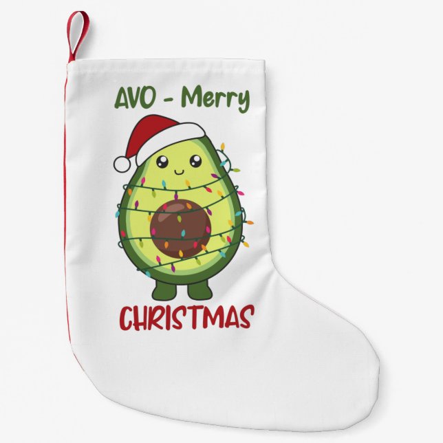 Avocado Christmas Lights Funny Avocados Adult Clot Small Christmas Stocking (Front)
