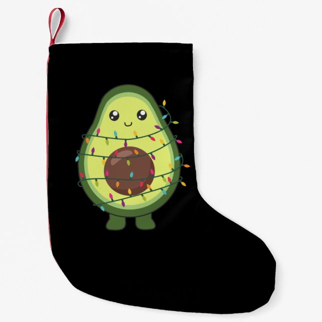 Avocado Christmas Lights Funny Avocados Adult Clot Small Christmas Stocking (Front)