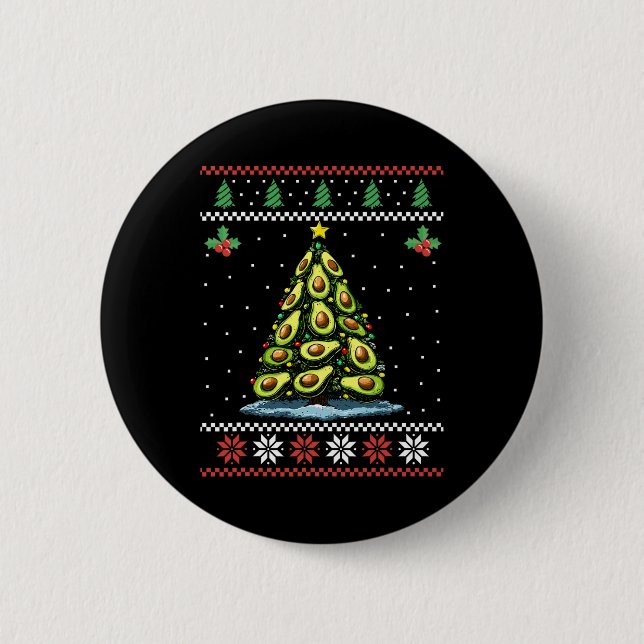 Avocado Christmas Tree Ugly Christmas Sweater Xmas Button (Front)
