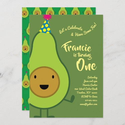 Avocado Colorful 1st Birthday Cute Invitations