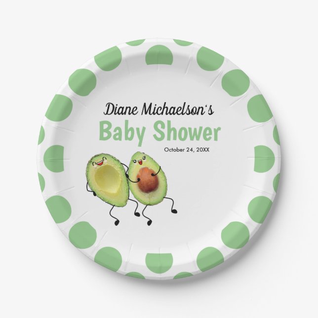 Avocado Couple Baby Shower Paper Plates (Front)