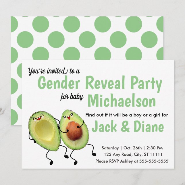 Avocado Couple Gender Reveal Party Invitation (Front/Back)